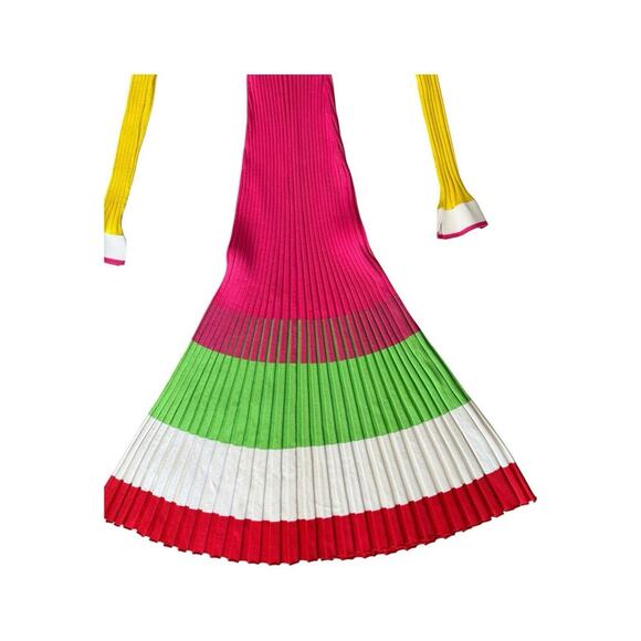 PRABAL GURUNG Striped Ribbed Bodycon Midi Dress In Pink Color Block XS - Picture 3 of 16